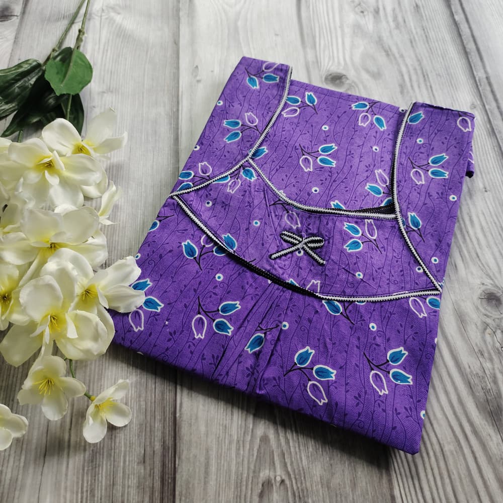 Purple Piping Neck XXL Cotton Printed nighty