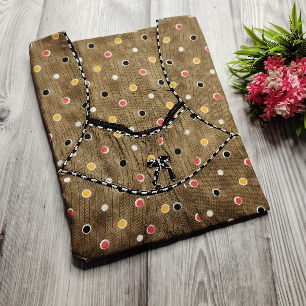 Golden Mehndi Piping Neck XXL Cotton Printed nighty