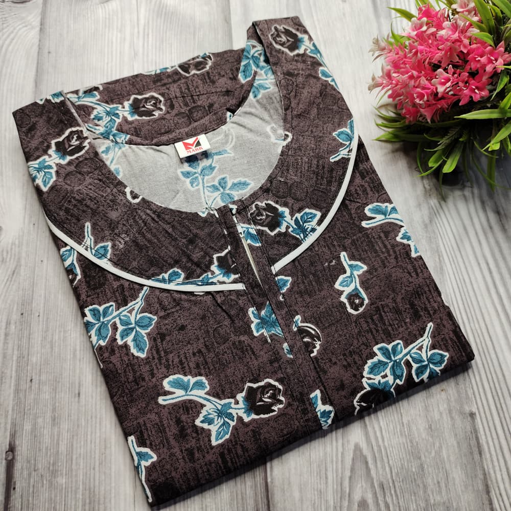 Brown Piping Neck XXL Cotton Printed nighty