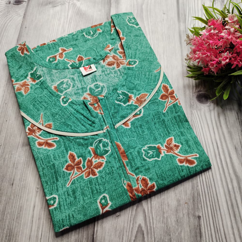 Green Piping Neck XXL Cotton Printed nighty