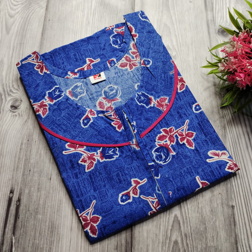 Blue Piping Neck XXL Cotton Printed nighty