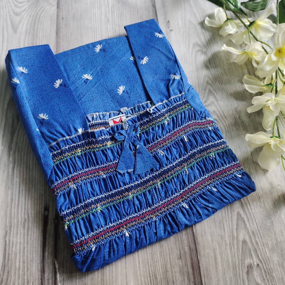 Blue Smocking Work Night Dress