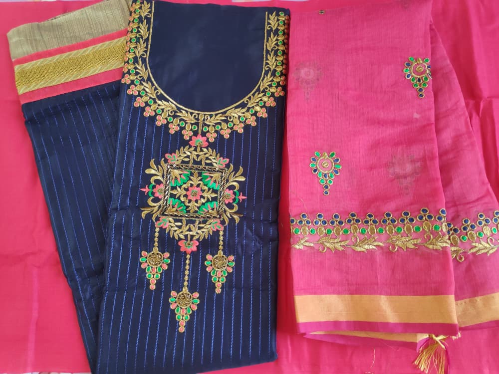 Navy Blue Embroidered Party Wear Suit
