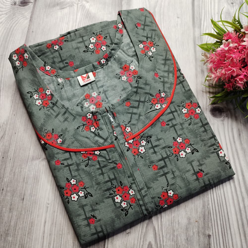 Red Piping Neck XXL Cotton Printed nighty