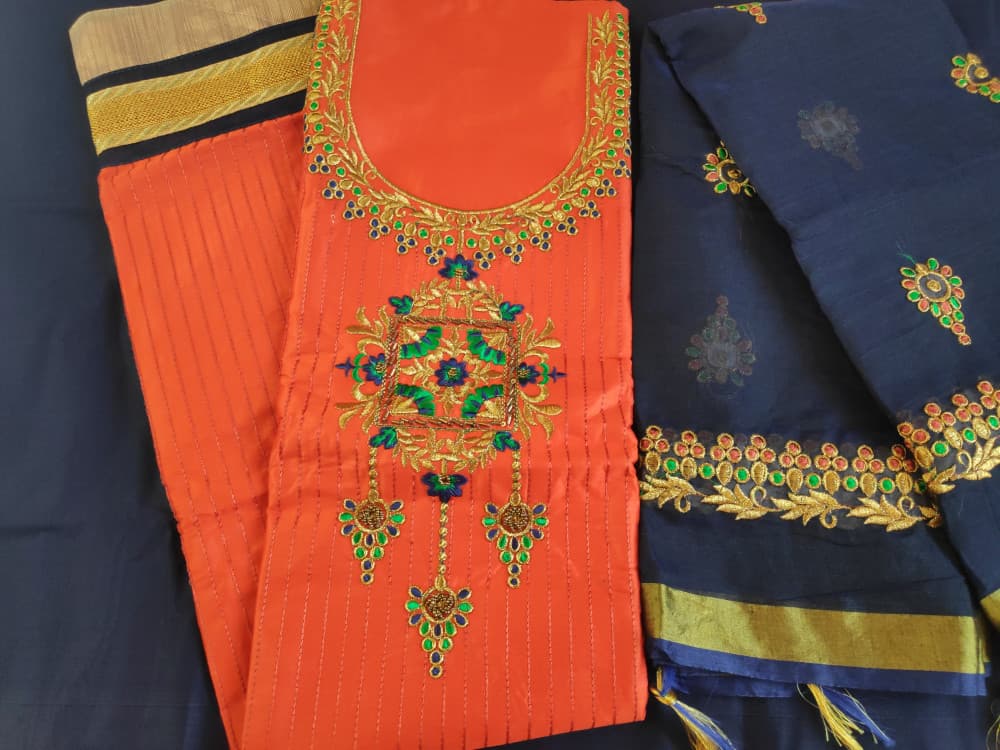 Peach Embroidered Party Wear Suit