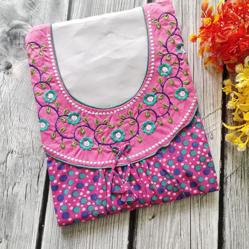 Pink Embroidery work Hosiery Nighty for Women