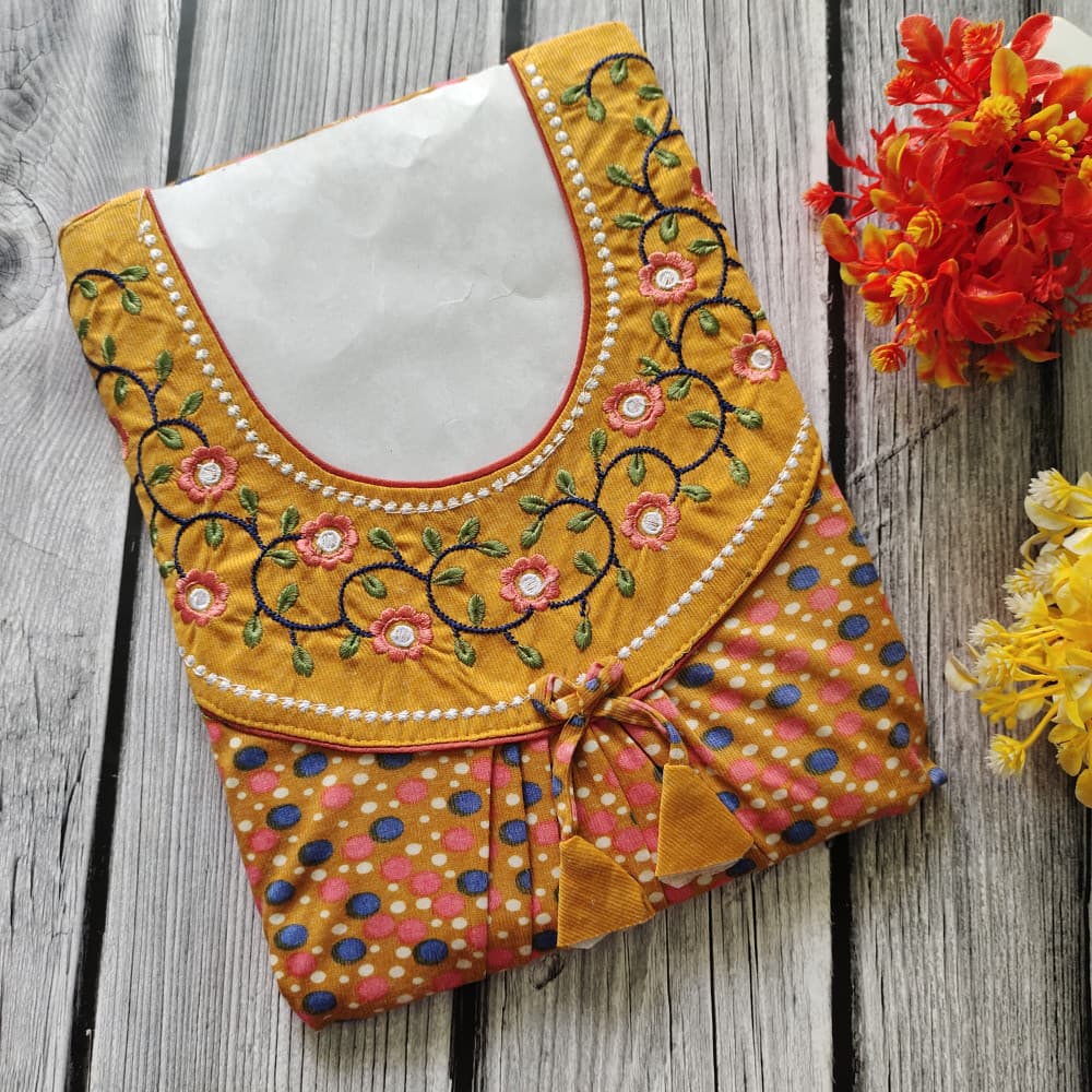 Mustard Embroidery work Hosiery Nighty for Women