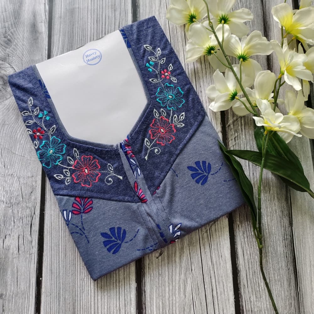 Grey Embroidery work Hosiery Nighty for Women