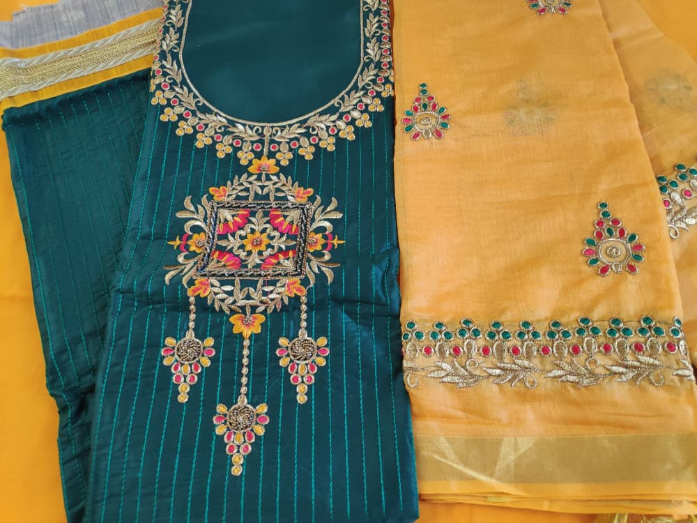 Dark Green Embroidered Party Wear Suit