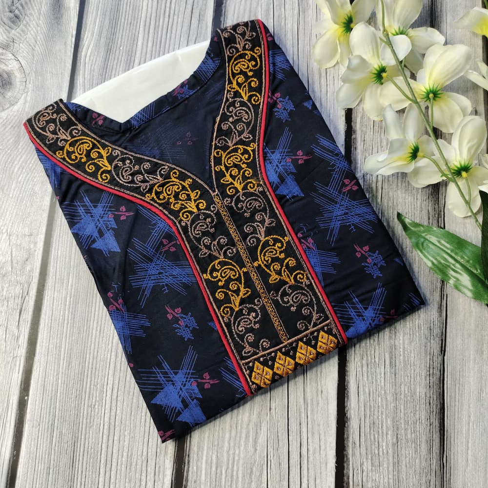 Navy Blue Lizzy Bizzy Beautiful Neck Pattern Nighty for Women