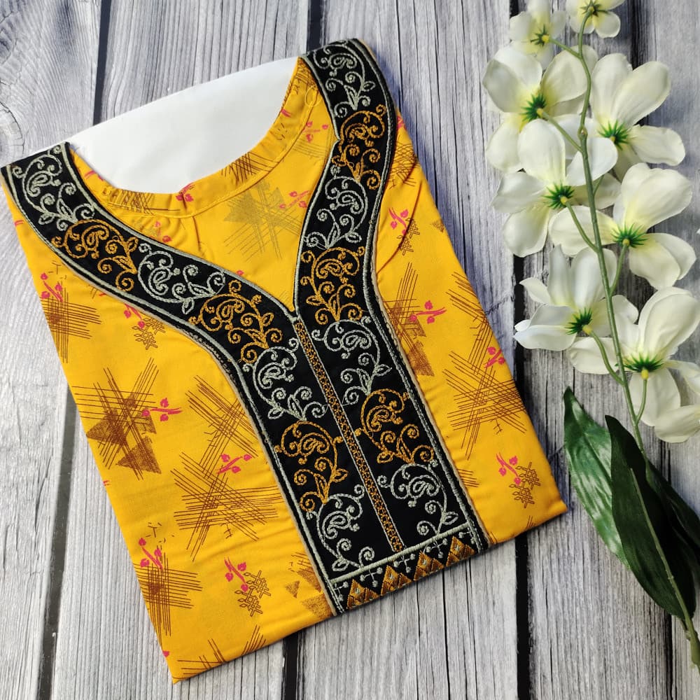 yellow Lizzy Bizzy Beautiful Neck Pattern Nighty for Women