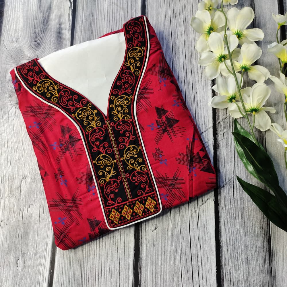 Red Lizzy Bizzy Beautiful Neck Pattern Nighty for Women