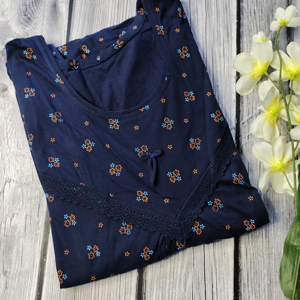 Navy Blue Modal Fabric Nighty for Women