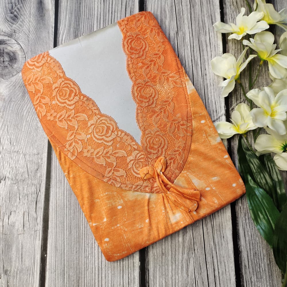 Orange Lace Neck Hosiery Nighty for Women
