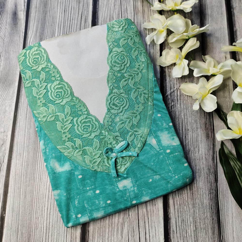 Green Lace Neck Hosiery Nighty for Women