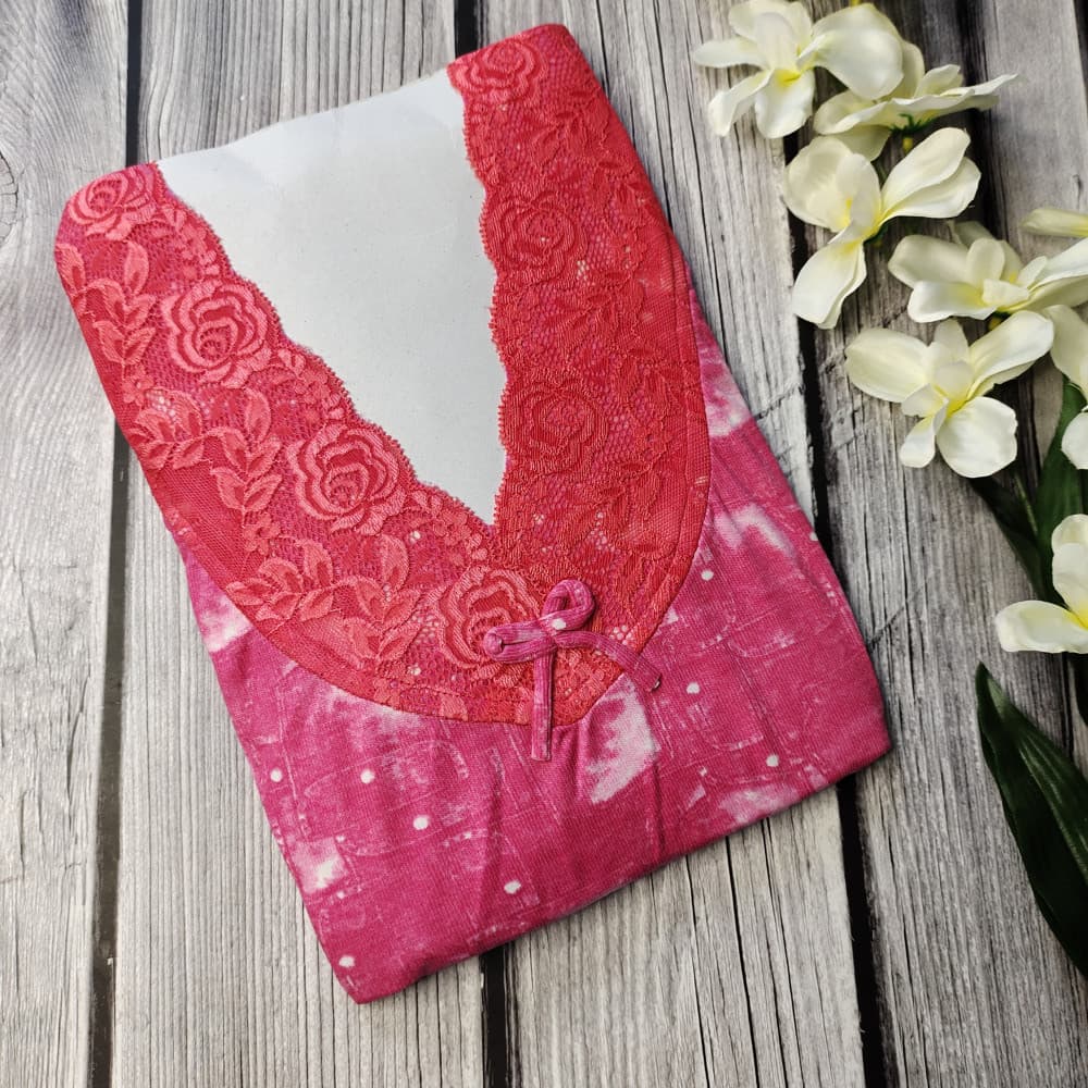 Pink Lace Neck Hosiery Nighty for Women