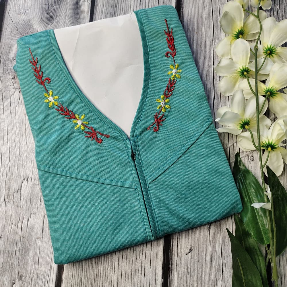 green Light Embroidery work Plain Hosiery Nighty for Women