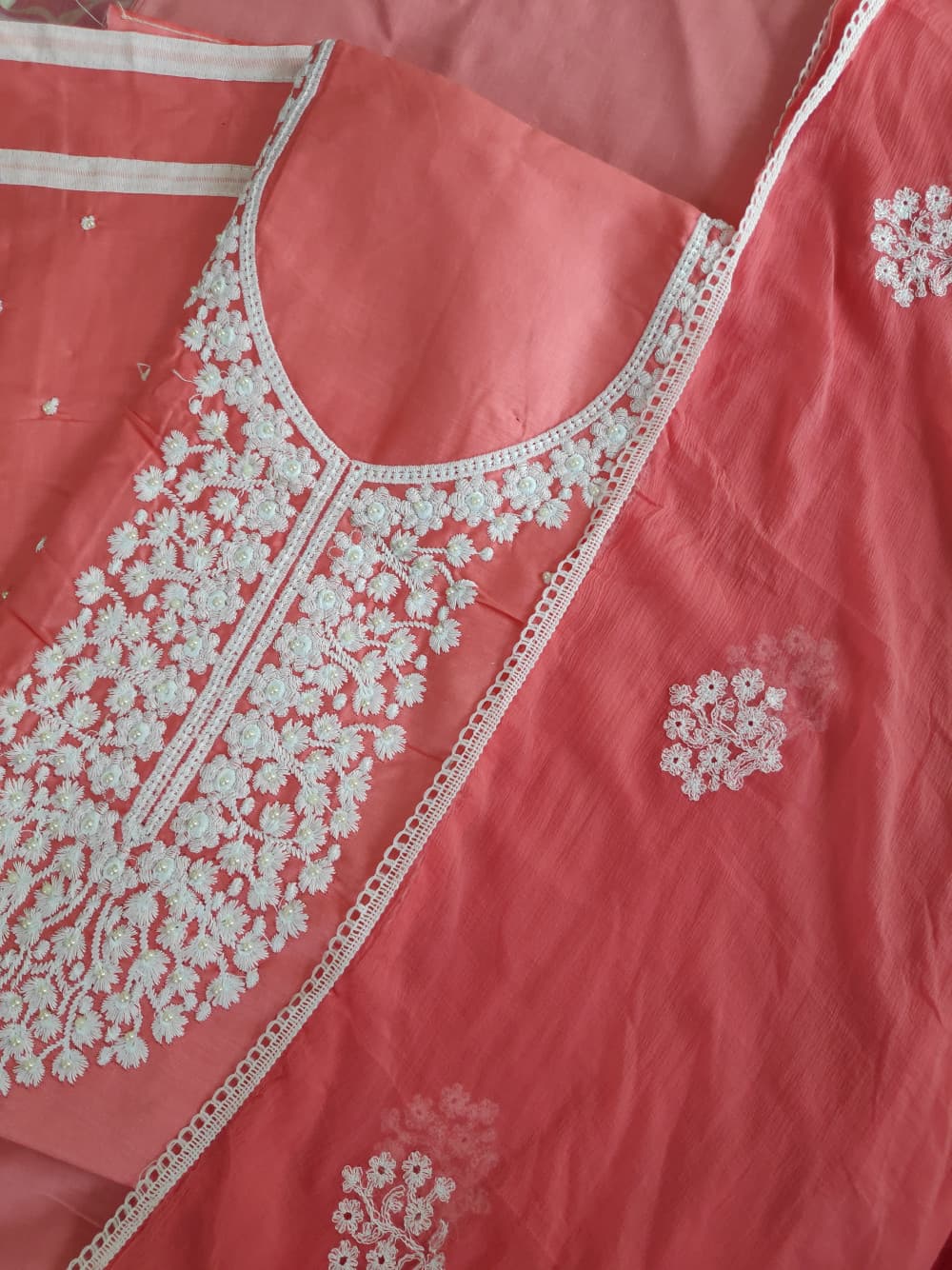 Peach Festive/ Casual Wear Suit With Thread Embroidery and Pearl Work