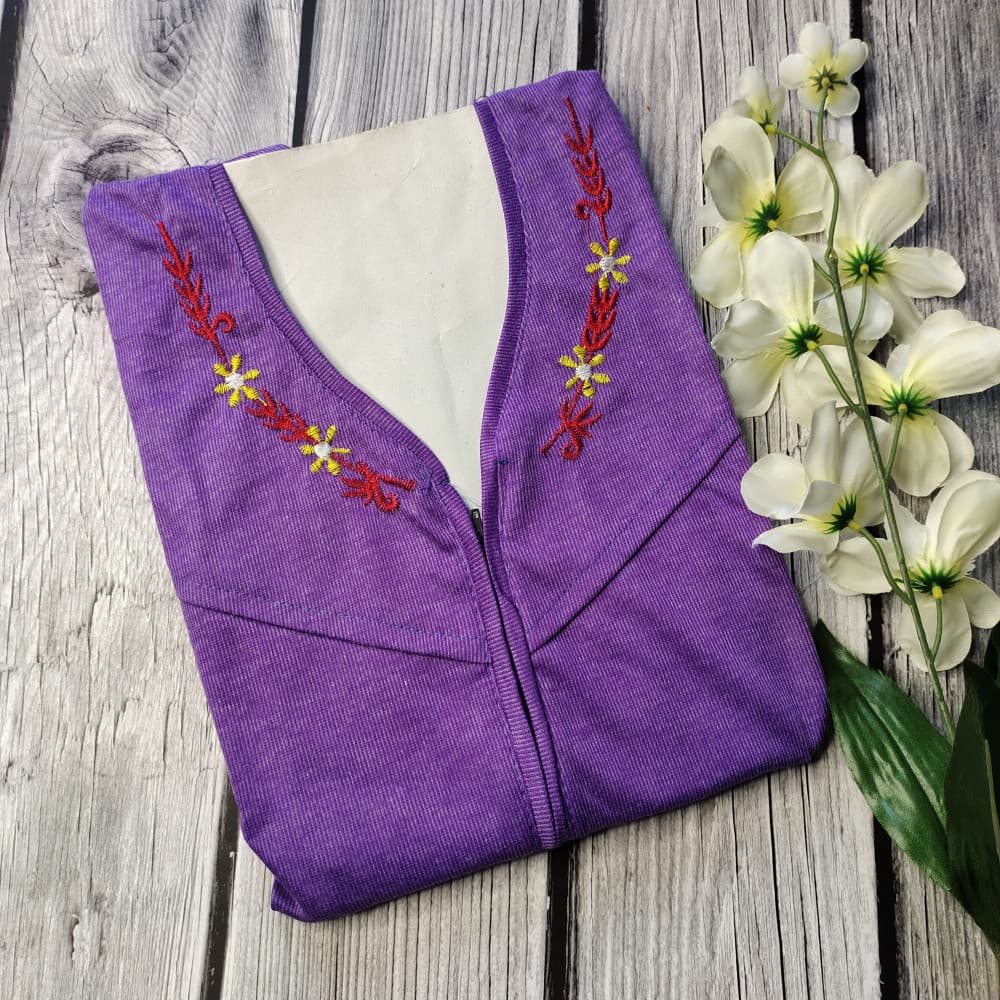 Purple Light Embroidery work Plain Hosiery Nighty for Women