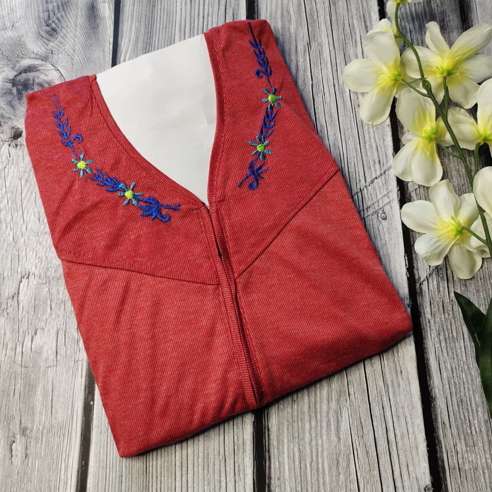 Red Light Embroidery work Plain Hosiery Nighty for Women