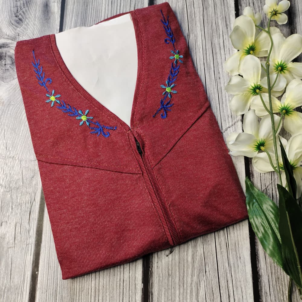 Maroon Light Embroidery work Plain Hosiery Nighty for Women