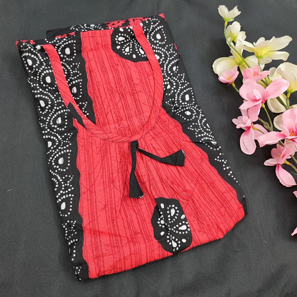 Red 2XL Cotton Batik Print Nighty