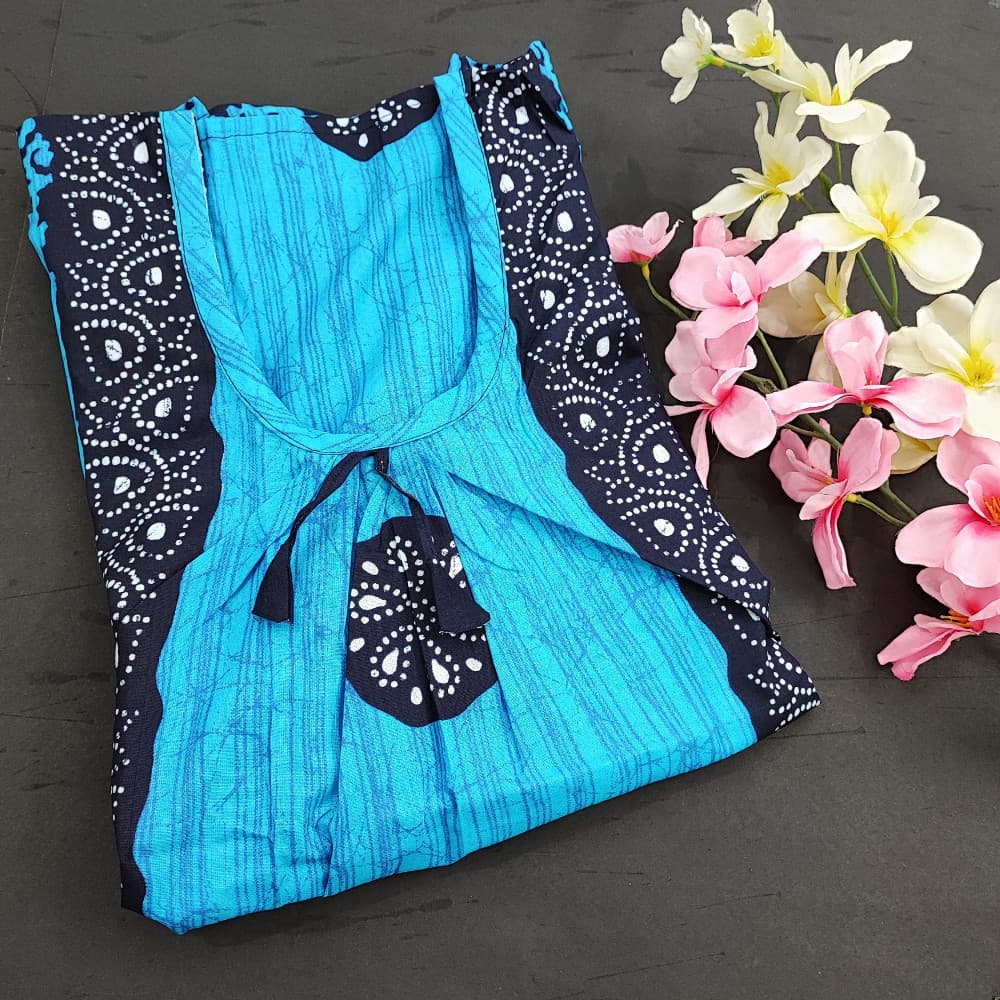Blue 2XL Cotton Batik Print Nighty