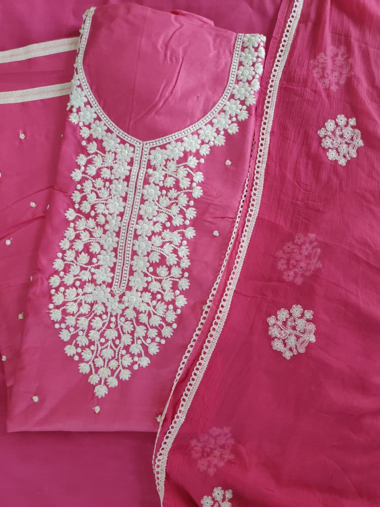 Pink Festive/ Casual Wear Suit With Thread Embroidery and Pearl Work