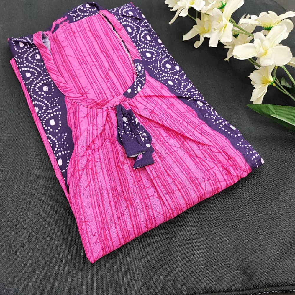 Magenta 2XL Cotton Batik Print Nighty