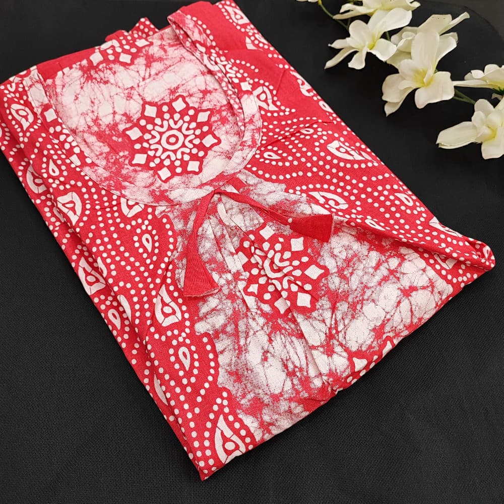 Indian Red 2XL Cotton Batik Print Nighty