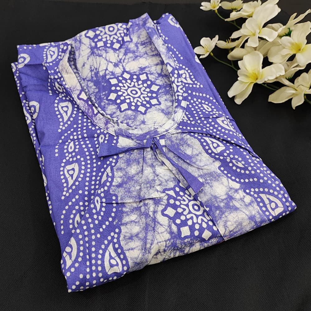 Purple 2XL Cotton Batik Print Nighty