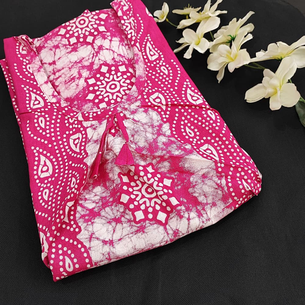 Magenta 2XL Cotton Batik Print Nighty