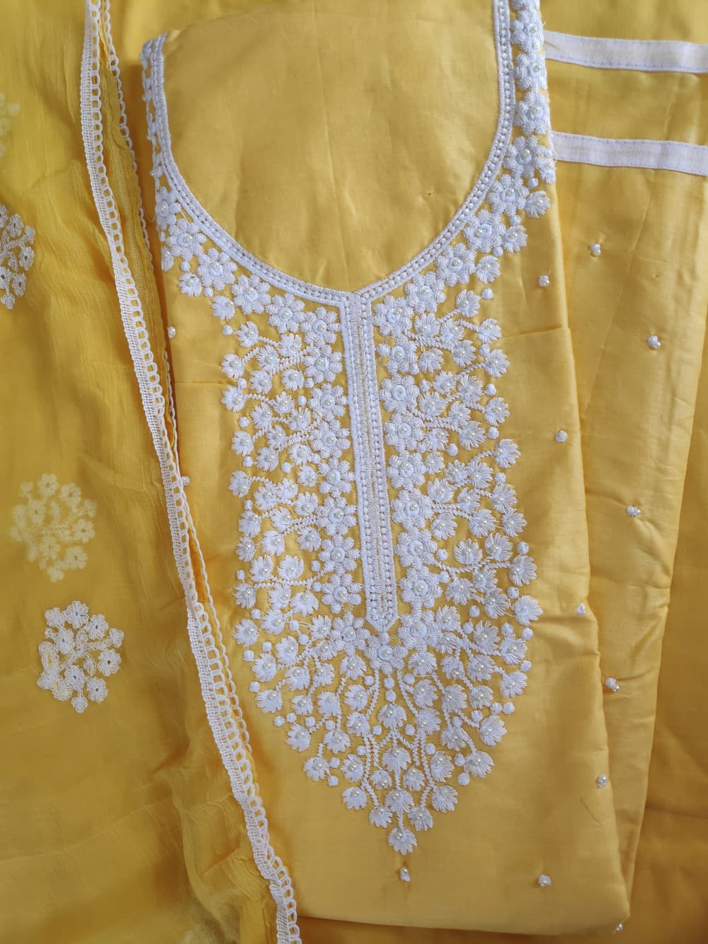 Yellow Festive/ Casual Wear Suit With Thread Embroidery and Pearl Work