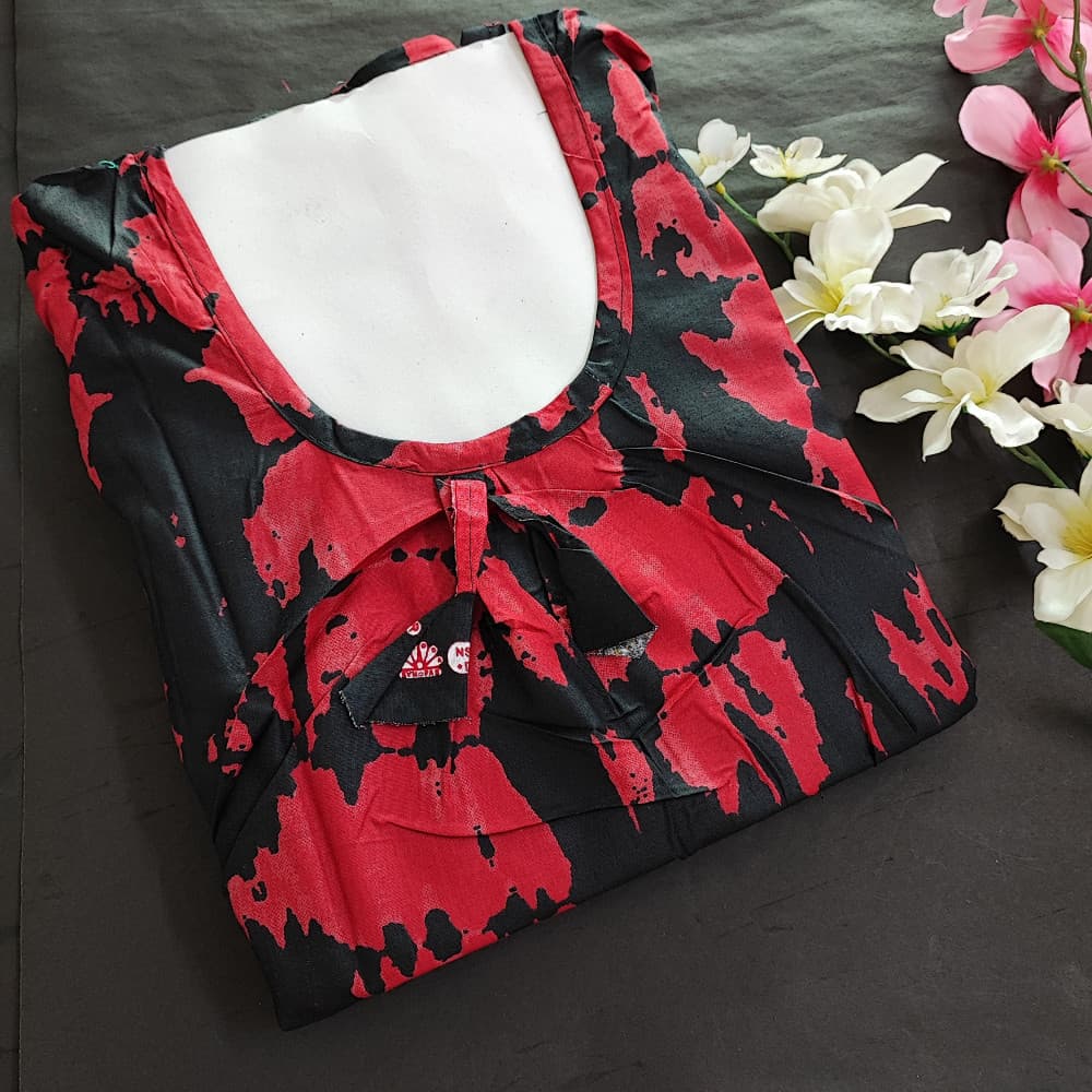 Red 5XL-7XL Plus size Cotton Nighty with Beautiful Prints