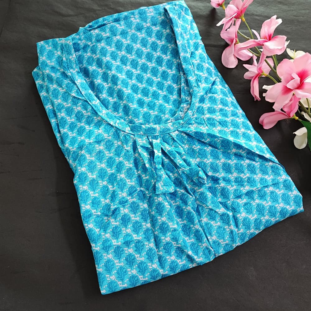 Blue 5XL-7XL Plus size Cotton Nighty with Beautiful Prints