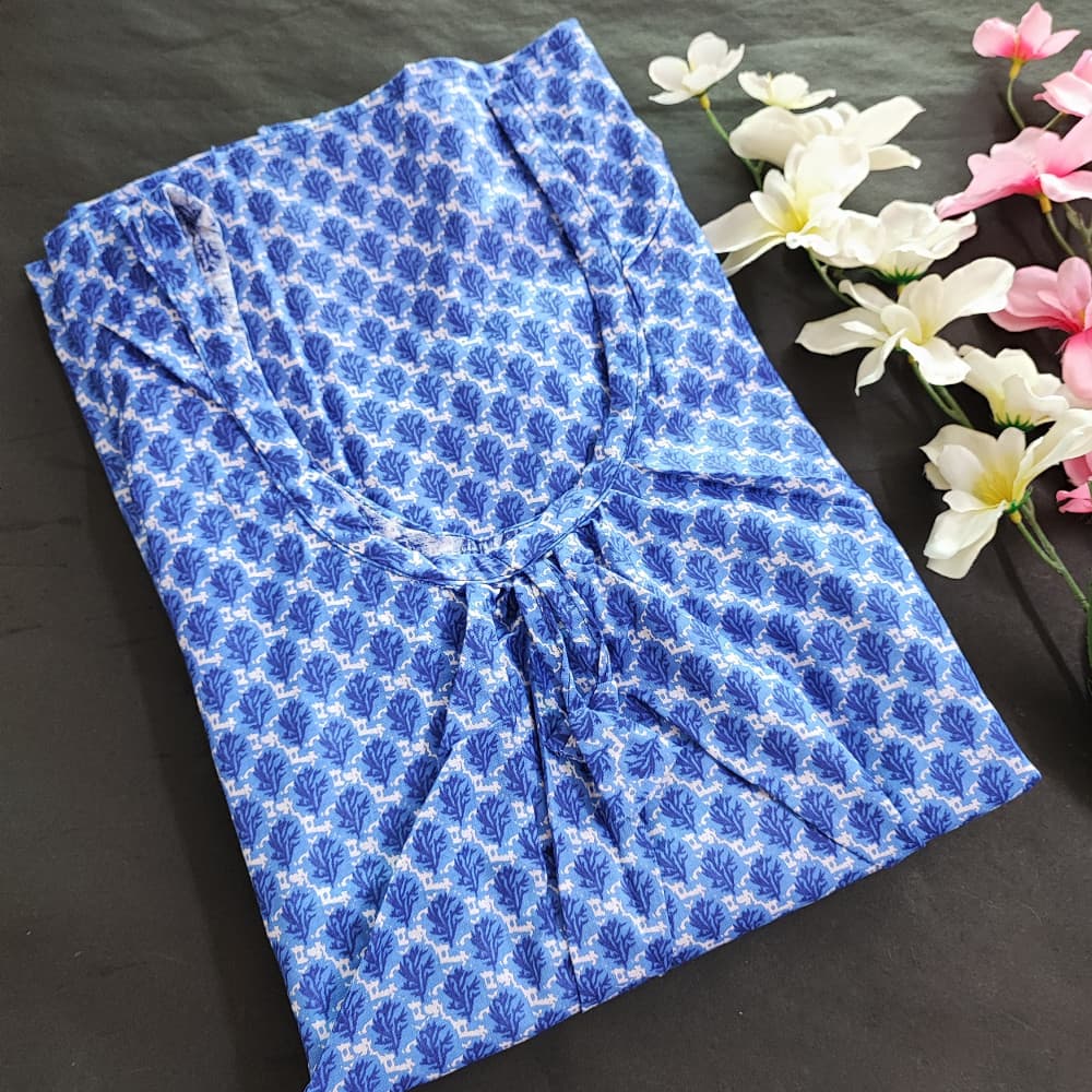 Royal Blue 5XL-7XL Plus size Cotton Nighty with Beautiful Prints