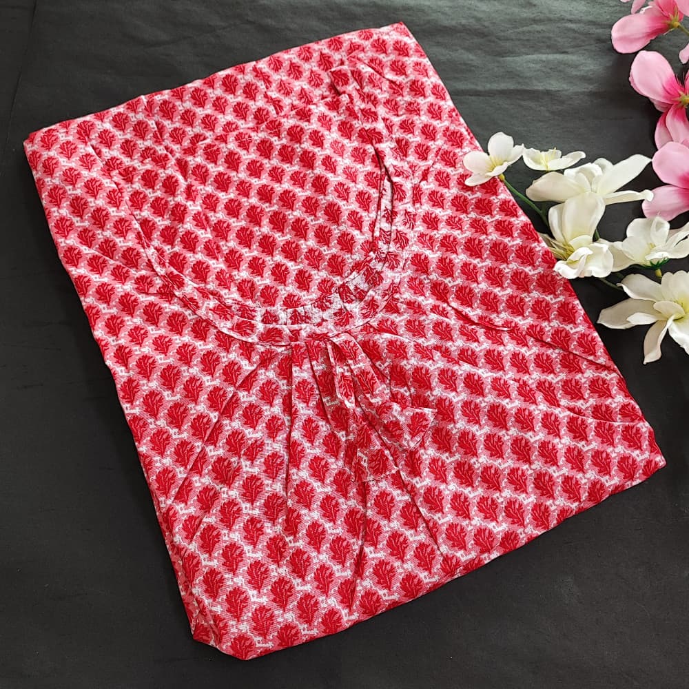 Red 5XL-7XL Plus size Cotton Nighty with Beautiful Prints