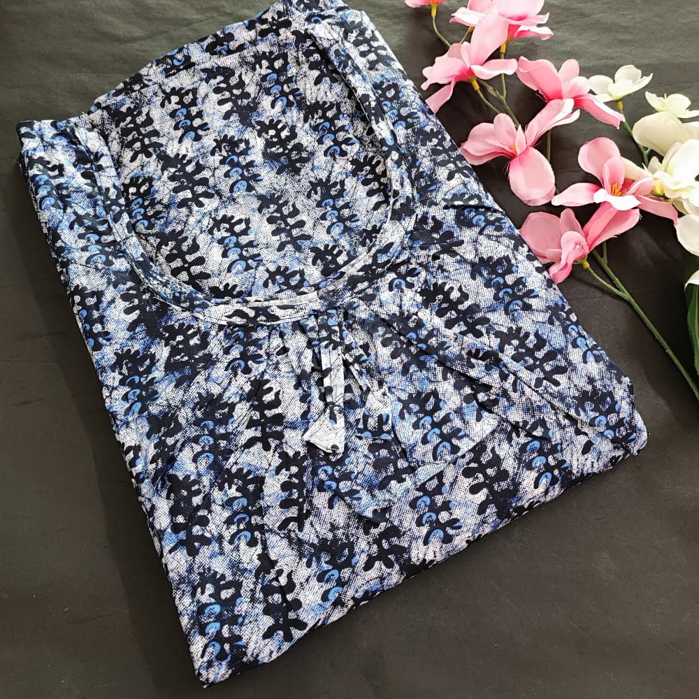 Blue 5XL-7XL Plus size Cotton Nighty with Beautiful Prints