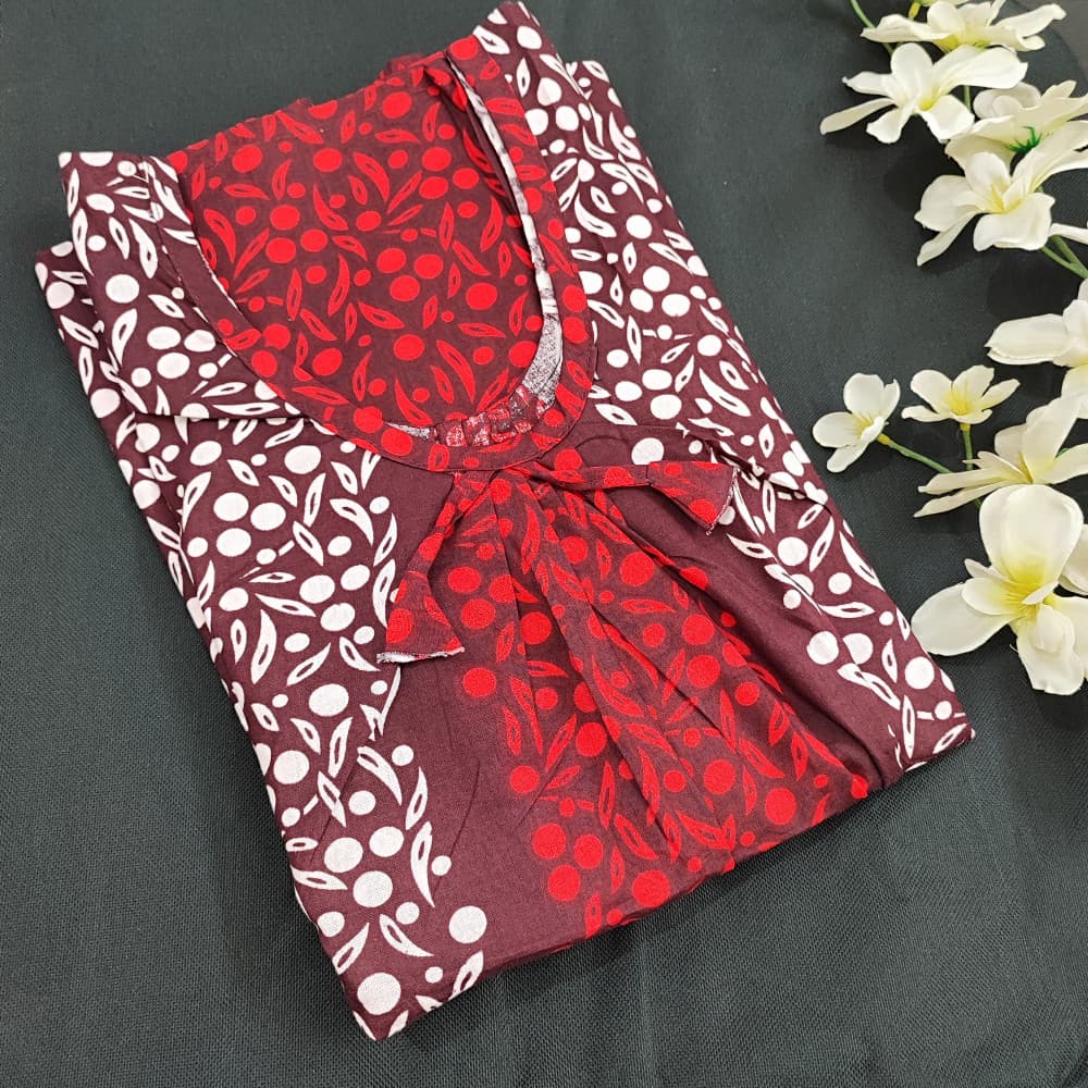 Red 2XL Cotton Batik Print Nighty