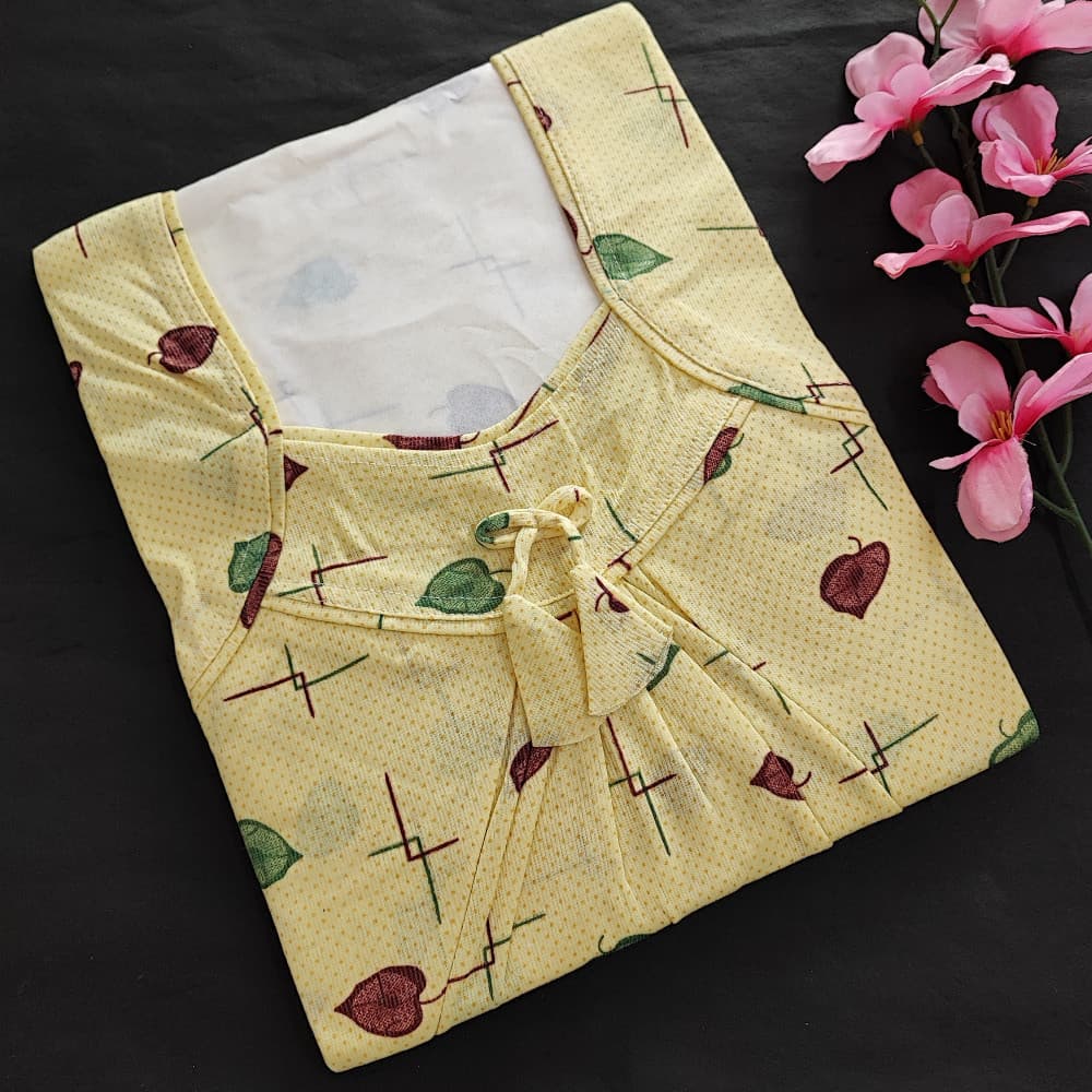 Yellow Beautiful Printed Hosiery Nighty