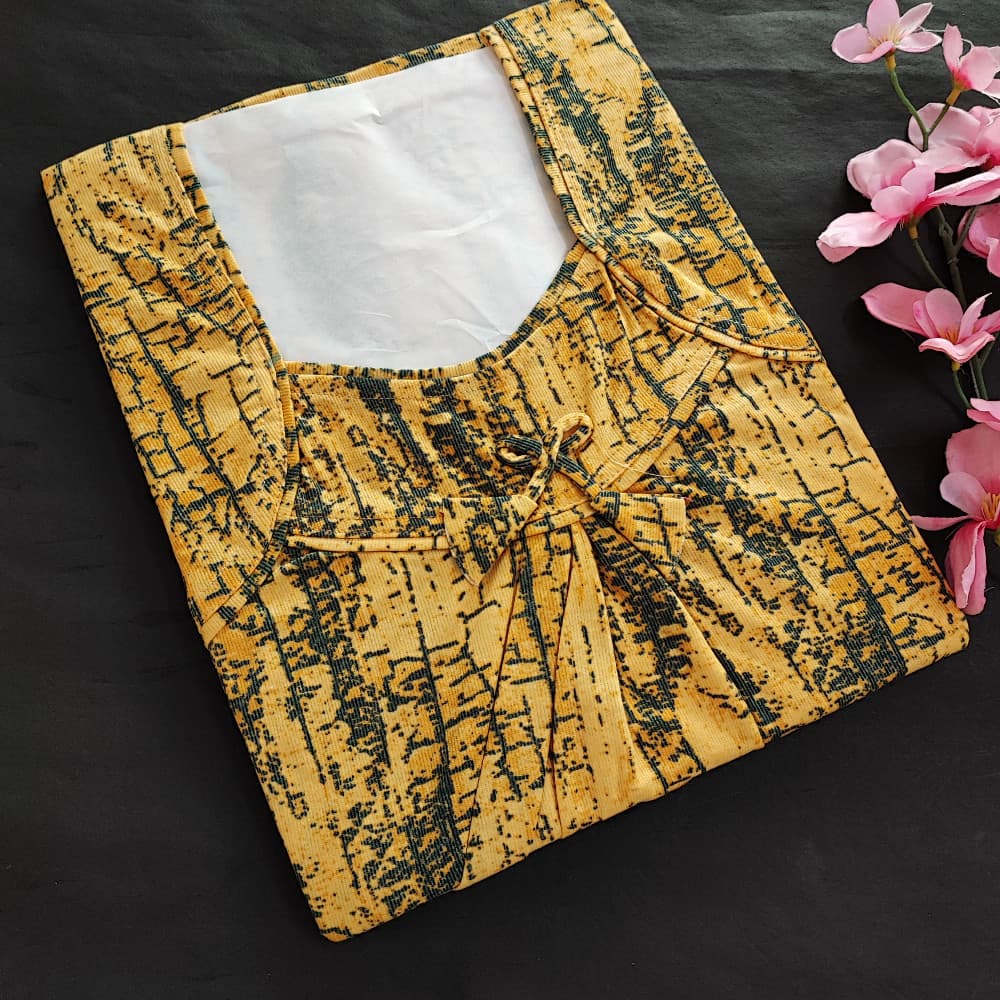 Yellow Beautiful Printed Hosiery Nighty
