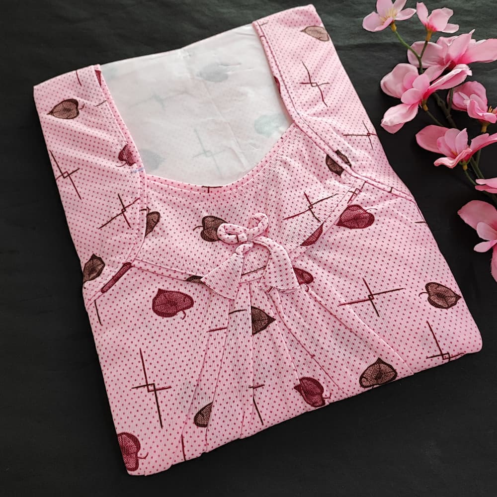 Pink Beautiful Printed Hosiery Nighty