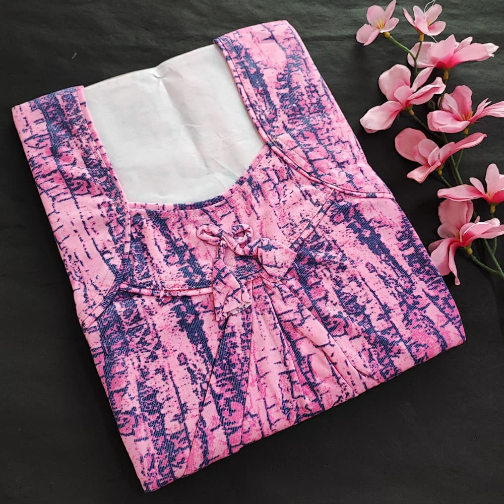 Pink Beautiful Printed Hosiery Nighty