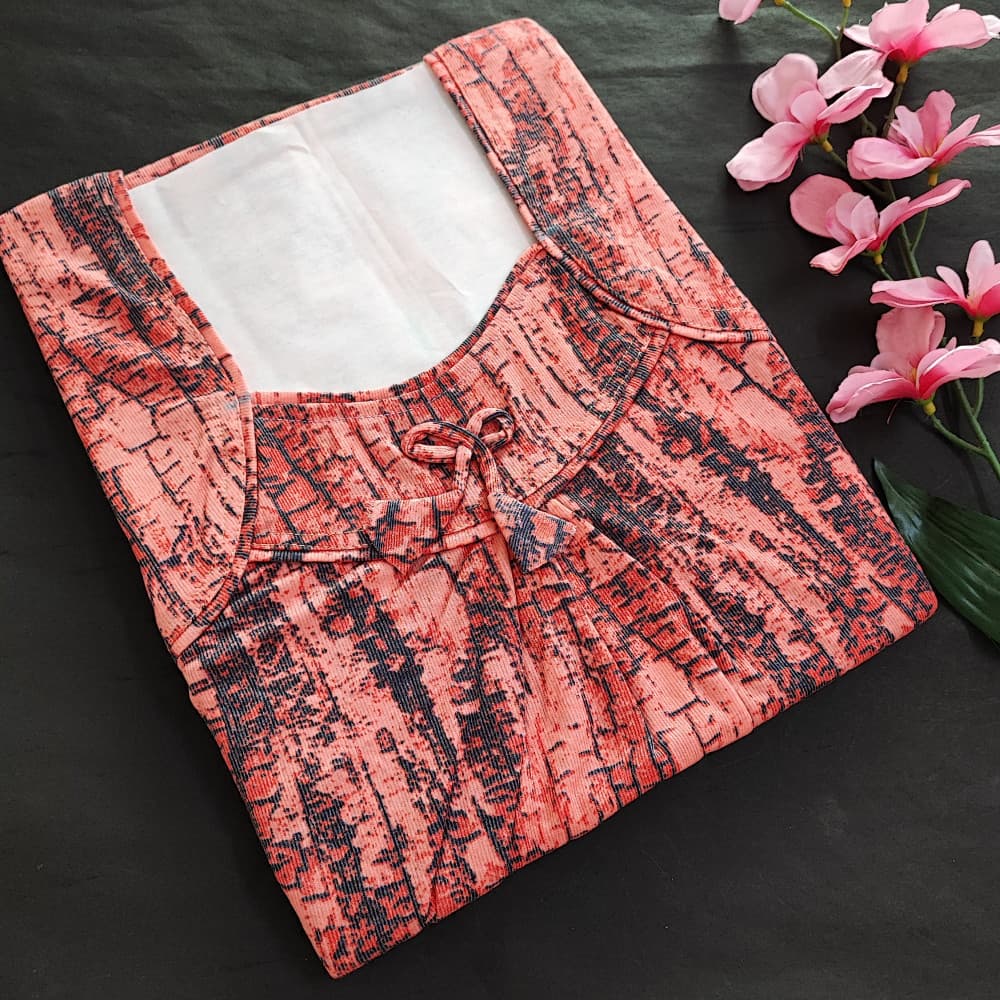 Orange Beautiful Printed Hosiery Nighty