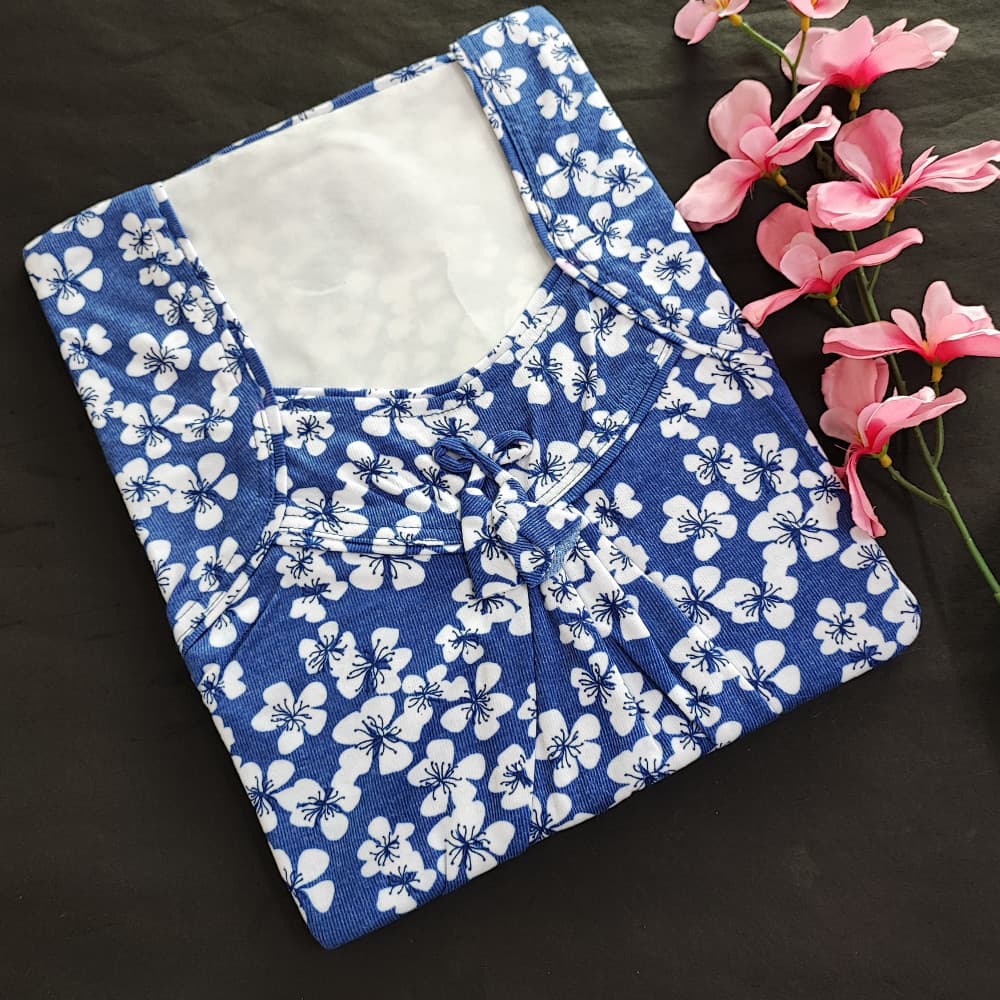 Blue Beautiful Printed Hosiery Nighty