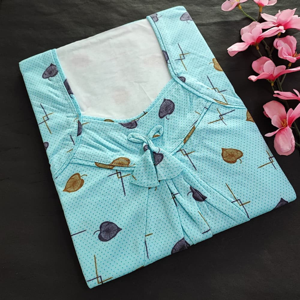 Blue Beautiful Printed Hosiery Nighty