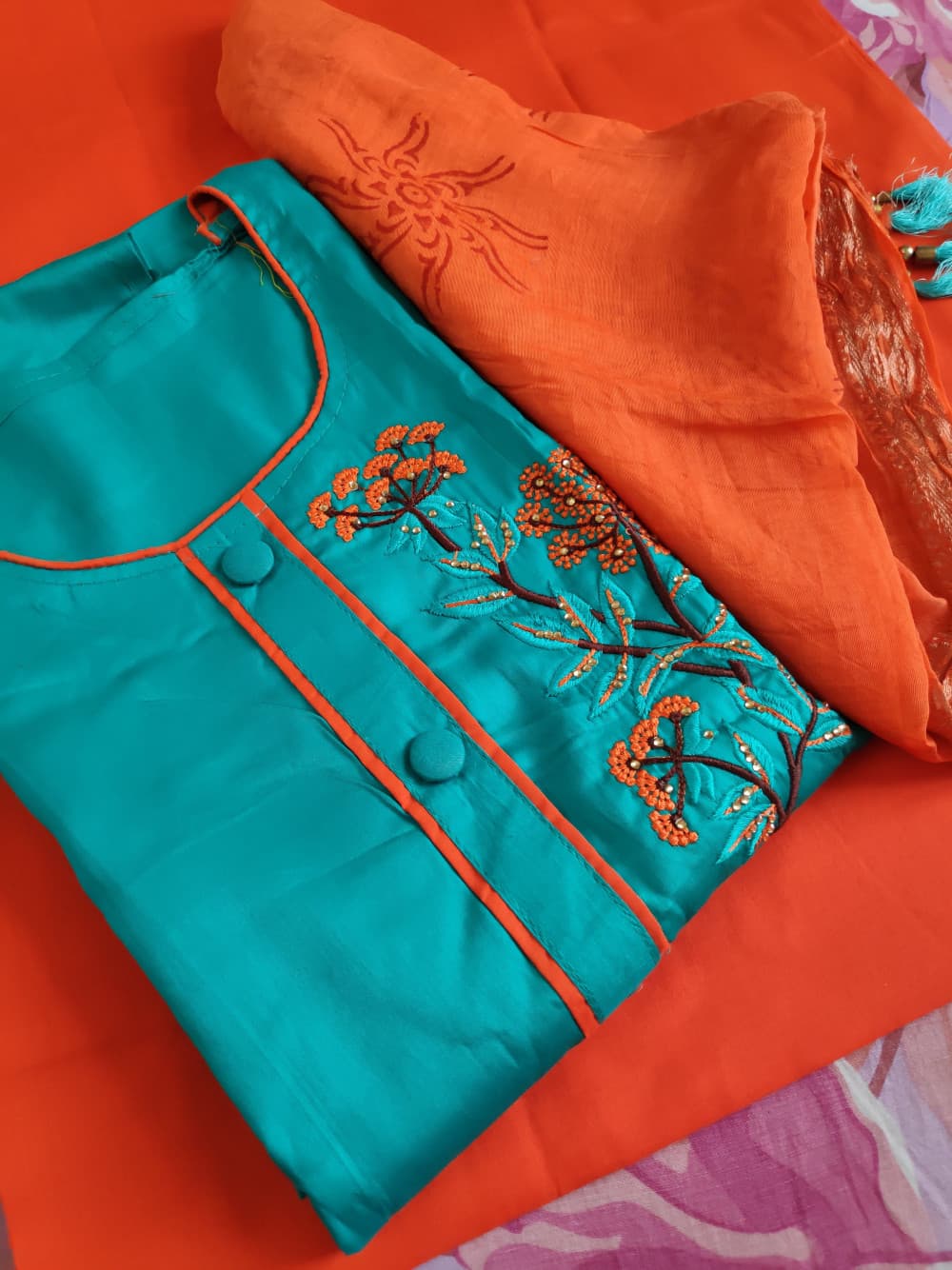 Blue Beautiful Embroidered Party Wear Suit With Chanderi Dupatta