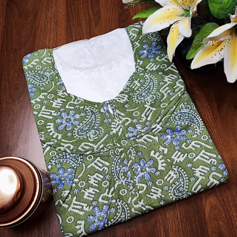 Green Frill Sleeves pattern Hosiery Nighty for Women