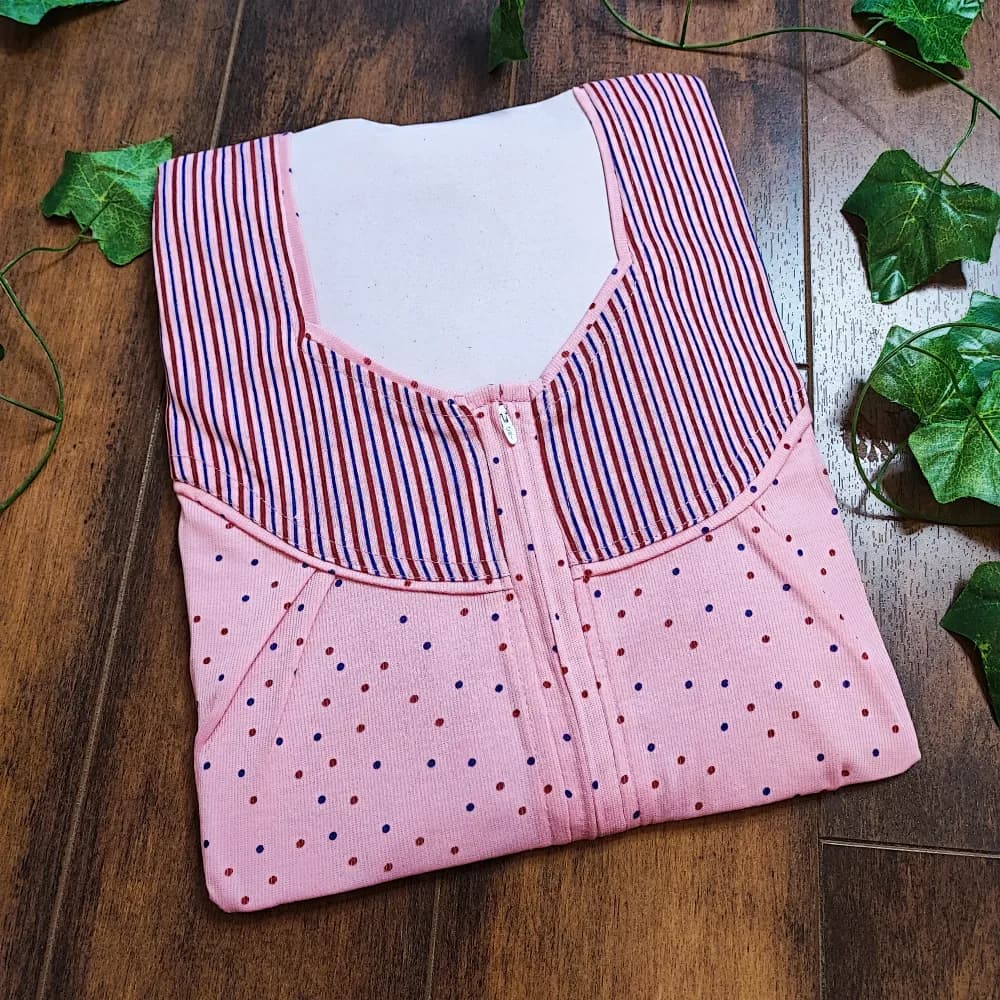Pink Frill Sleeves pattern Hosiery Nighty for Women