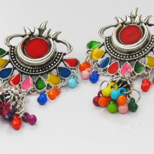 Silver color Fashion Jewellery - Women's Multicolor Silver Oxidized Earring